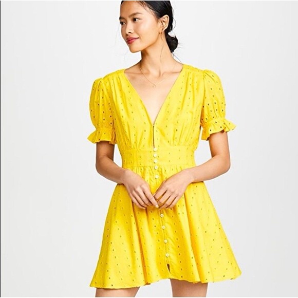 Cleobella Dresses & Skirts - Cleobella Kaia Yellow Eyelet Cotton Mini Summer Dress Medium Boho Casual